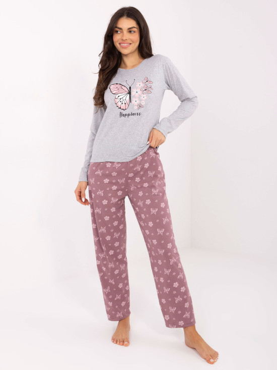 Női szürke pamut pizsama nyomott mintával