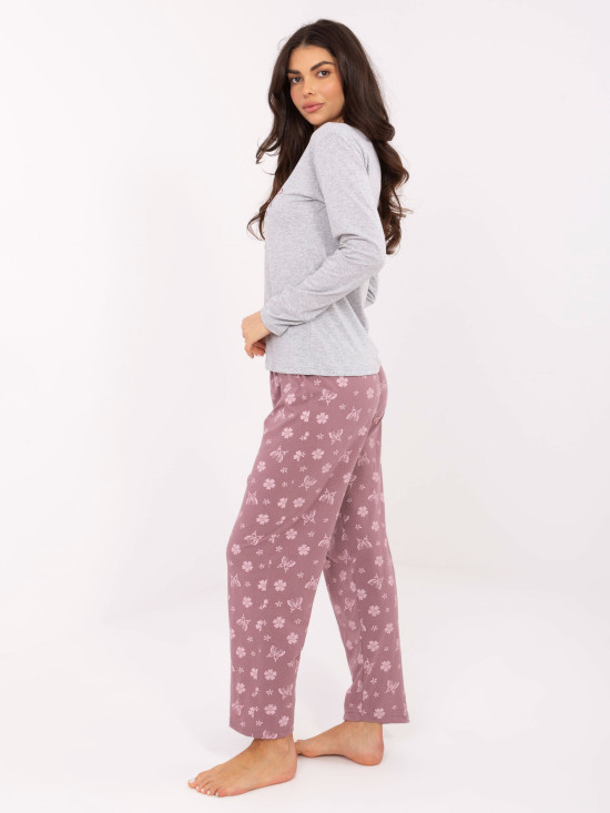 Női szürke pamut pizsama nyomott mintával