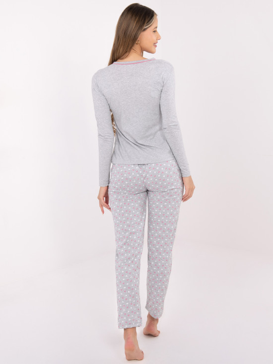 Női pamut pizsama nyomott mintával, szürke