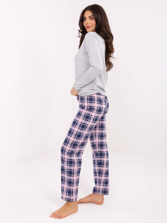 Női szürke pizsama kockás mintával és gombokkal