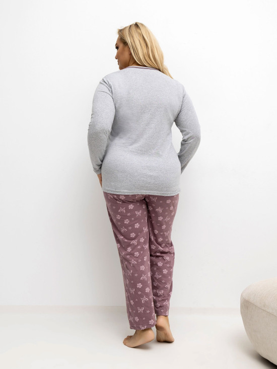 Női szürke pizsama virágmintával