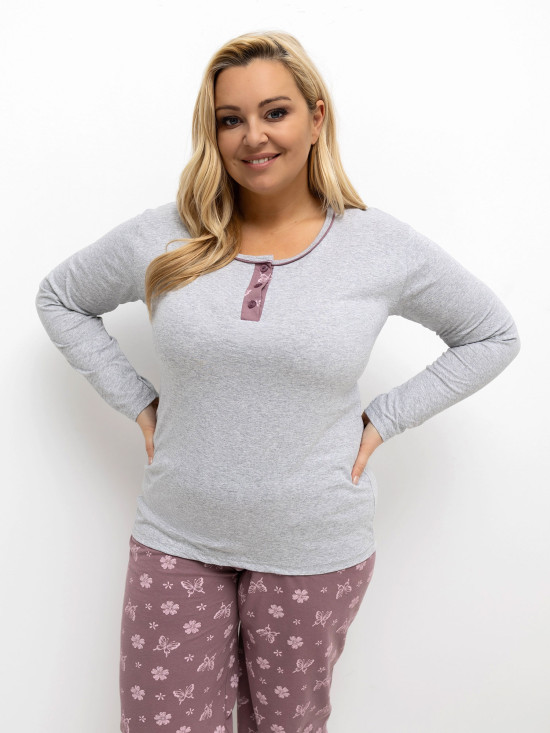 Női szürke pizsama virágmintával