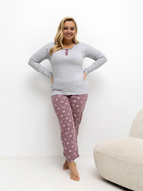 Női szürke pizsama virágmintával