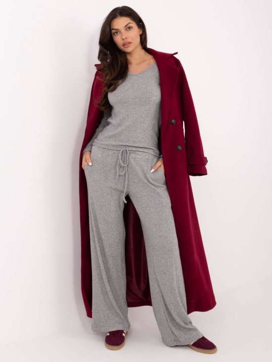 Szürke, széles, bordázott magas derekú nadrág