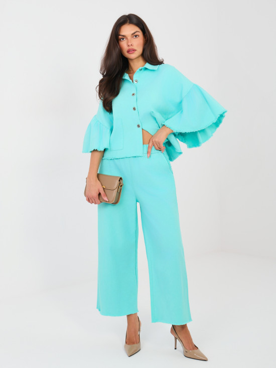 Rövid farmerdzseki fodorral, türkiz színben