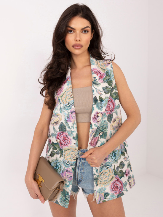 Elegáns zöld színű virágmintás mellény