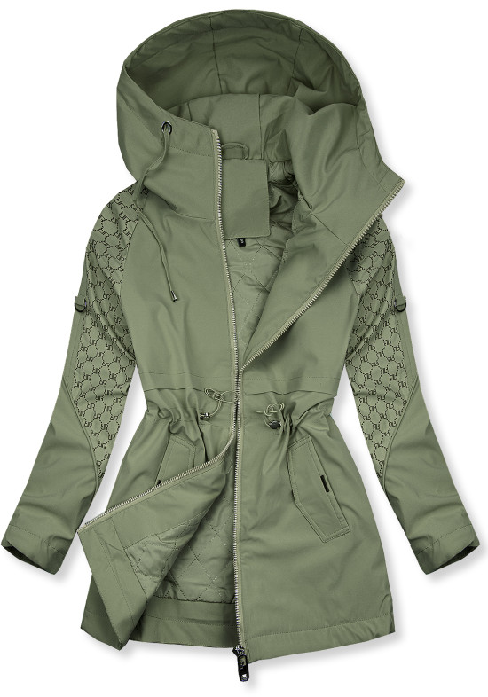 Khaki színű tavaszi parka nyomott mintával