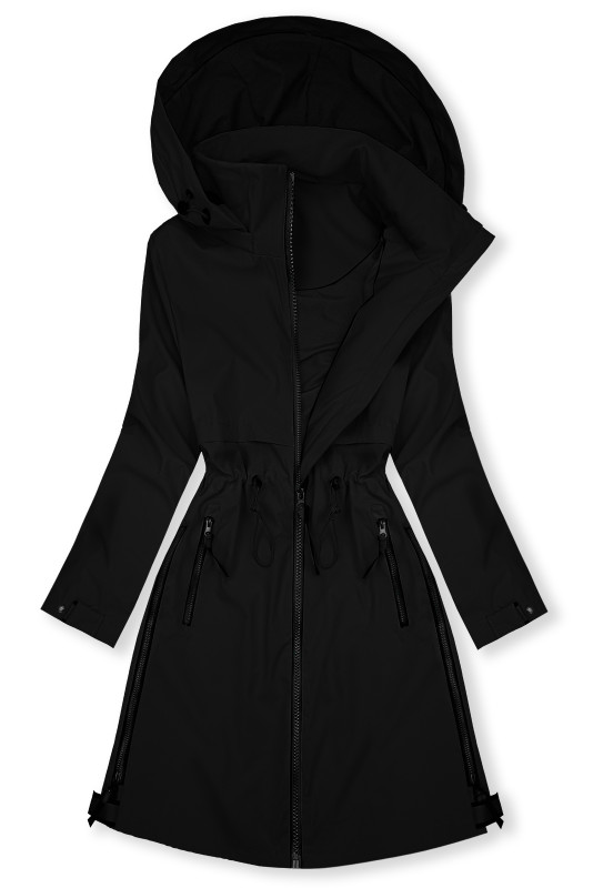 Fekete színű átmeneti parka derékban behúzással