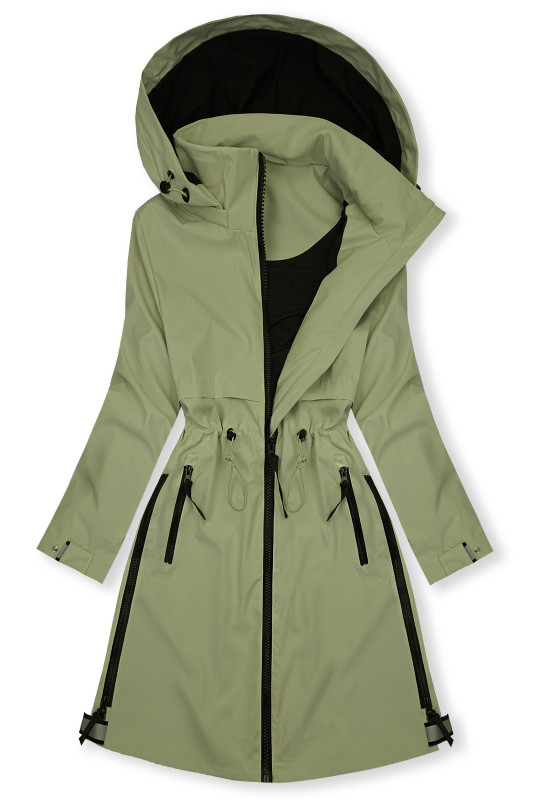 Olívazöld színű átmeneti parka derékban behúzással