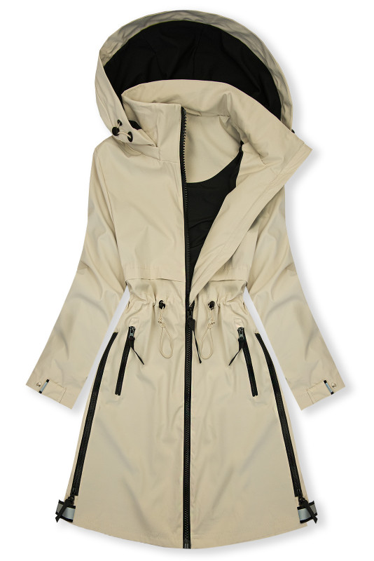 Bézs színű átmeneti parka derékban behúzással