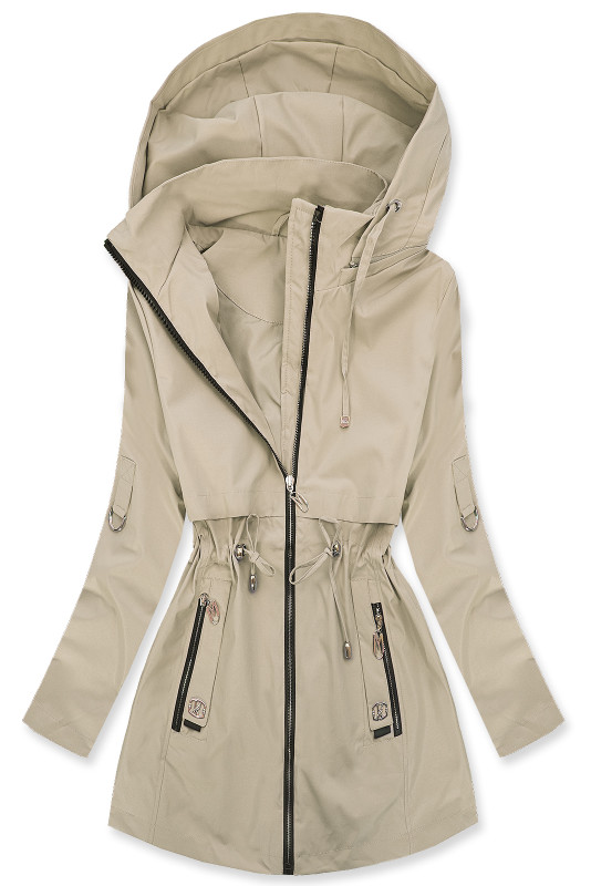 Bézs színű tavaszi parka levehető kapucnival