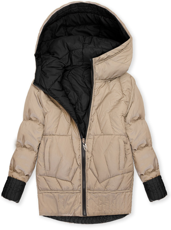 Kifordítható kapucnis dzseki - fekete/bézs színű