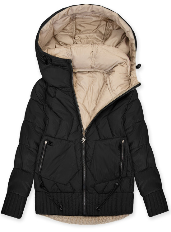 Kifordítható kapucnis dzseki - fekete/bézs színű