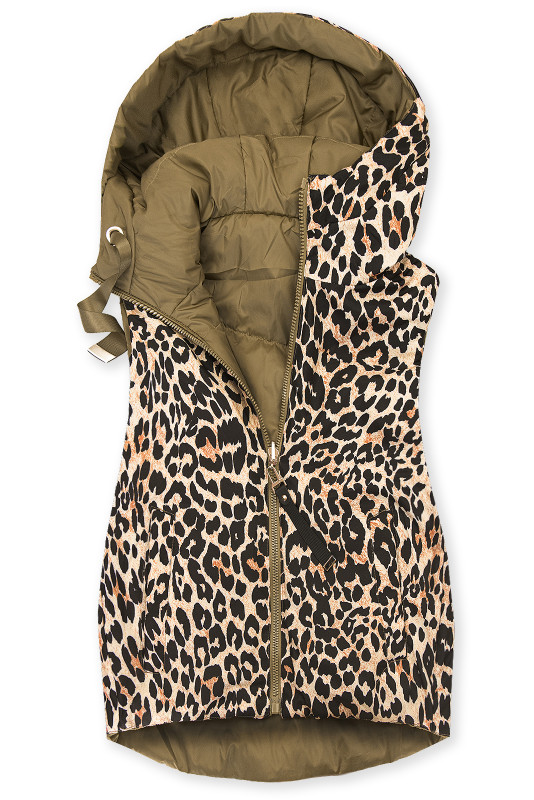 Kifordítható  leopárdmintás mellény - barna színű