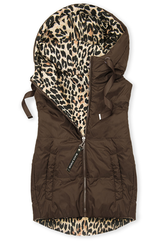 Kifordítható  leopárdmintás mellény - csokoládébarna színű