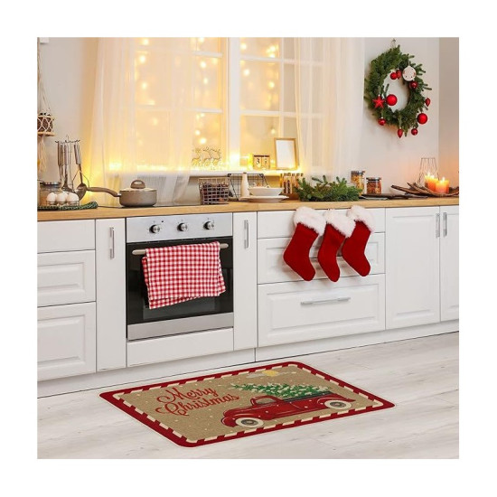 Karácsonyi mintás lábtörlő, piros, 60×90 cm