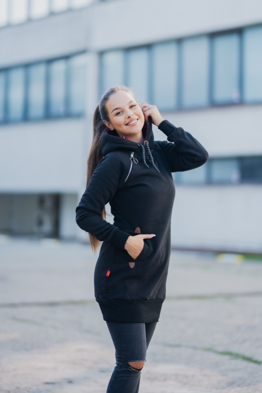 Terrakotta színű hosszú felső kockás kapucnival