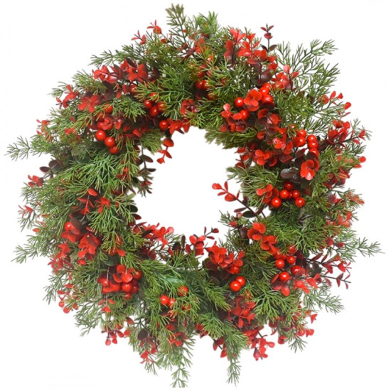 Karácsonyi ajtódísz, piros/zöld, 45 cm