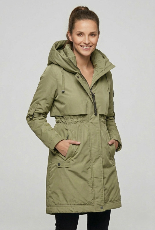 Átmeneti kabát kapucnival - olívazöld színű