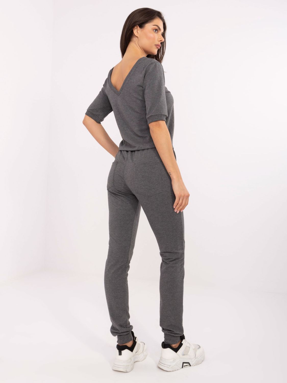 Sötétszürke színű melírozott női overál