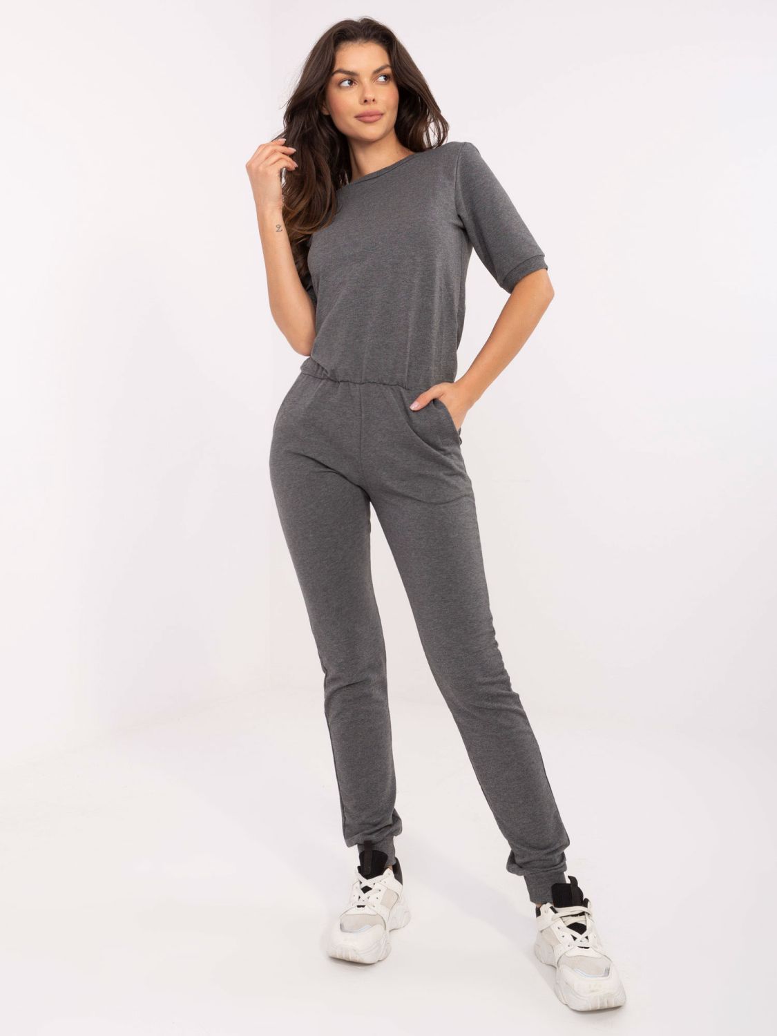 Sötétszürke színű melírozott női overál