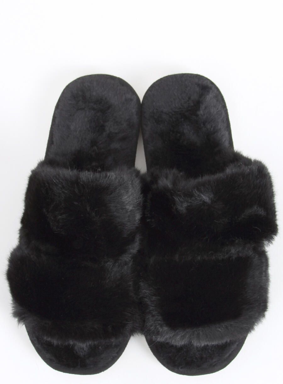 Fekete színű női szőrme papucs