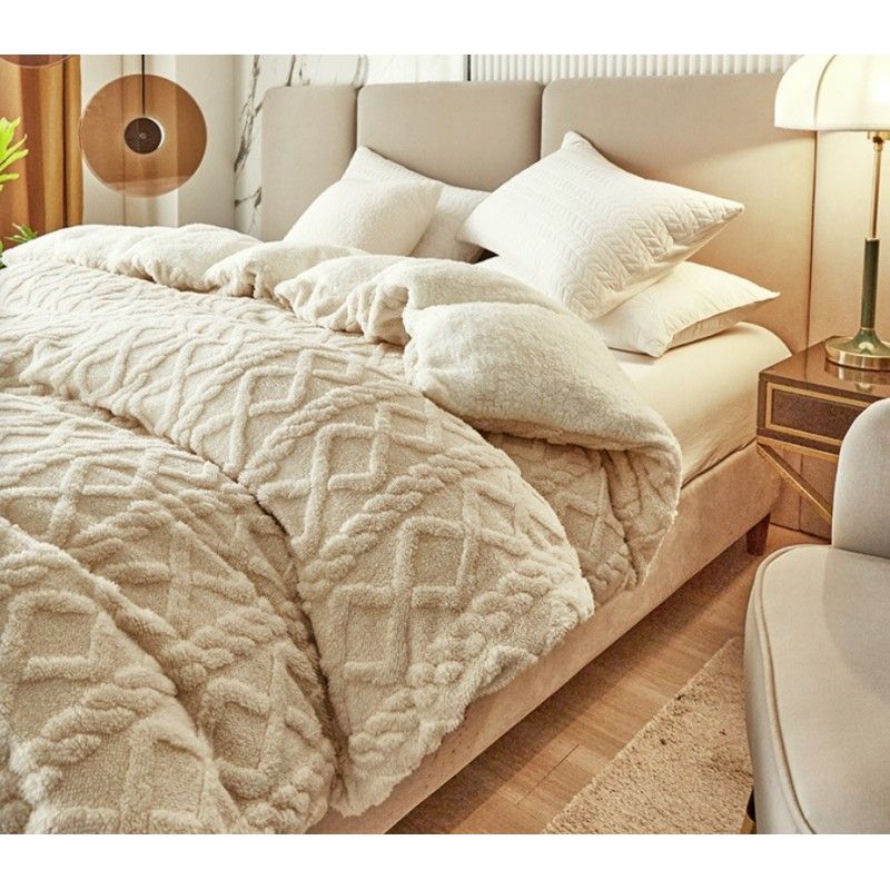Puha plüss takaró kötött mintával XXL 180x220 - krémszínű