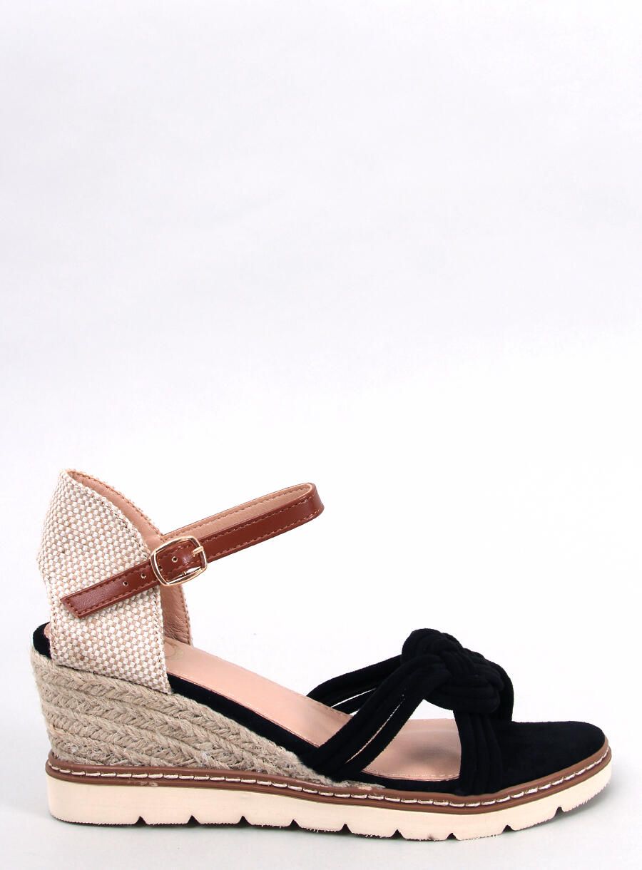 Női velúr espadrilles szandál sarokkal - fekete színű