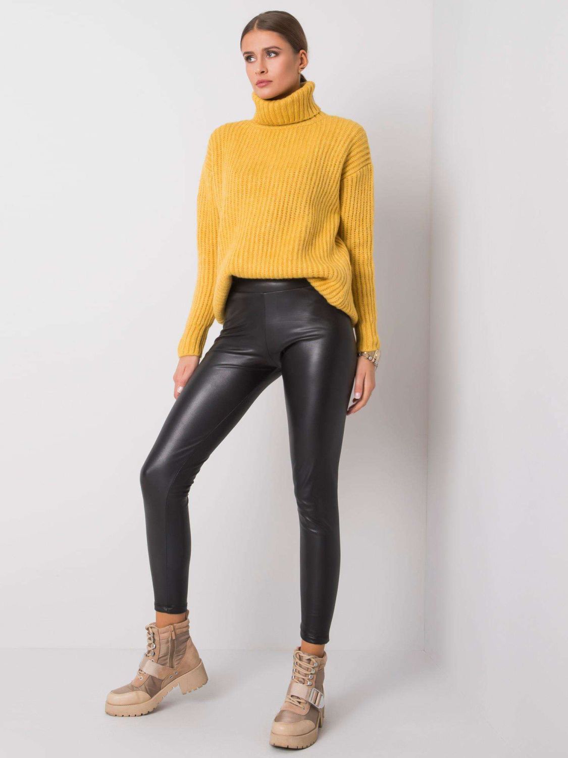 Fekete eko bőr leggings RUE PARIS