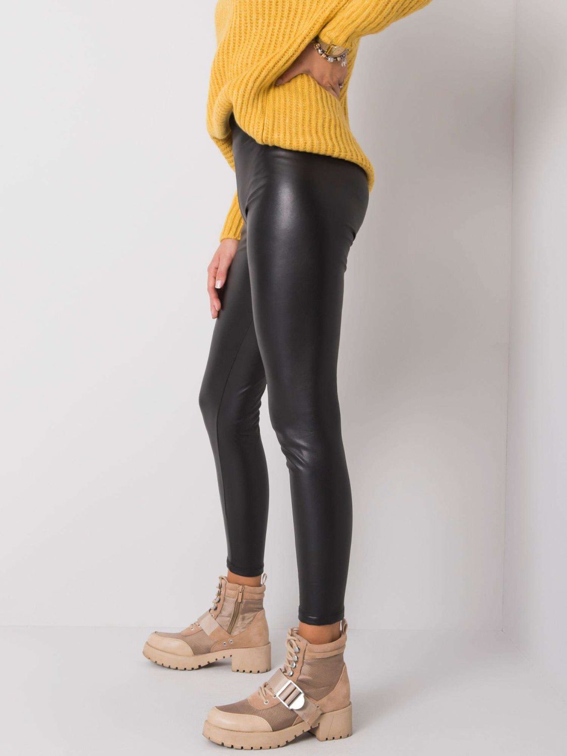 Fekete eko bőr leggings RUE PARIS