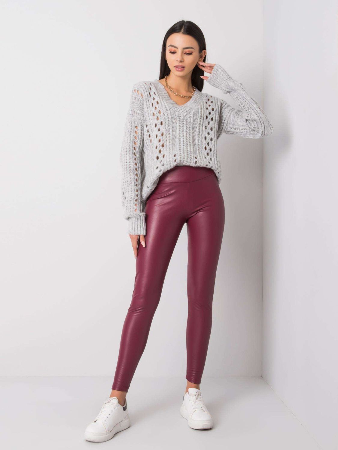 Bordó eko bőr leggings RUE PARIS