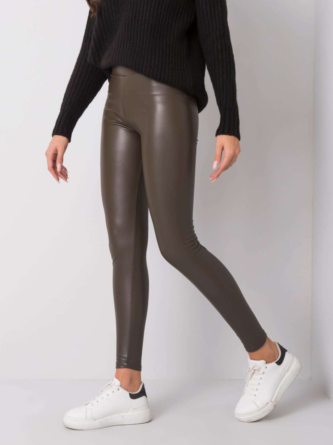 Sötét khaki eko bőr leggings RUE PARIS