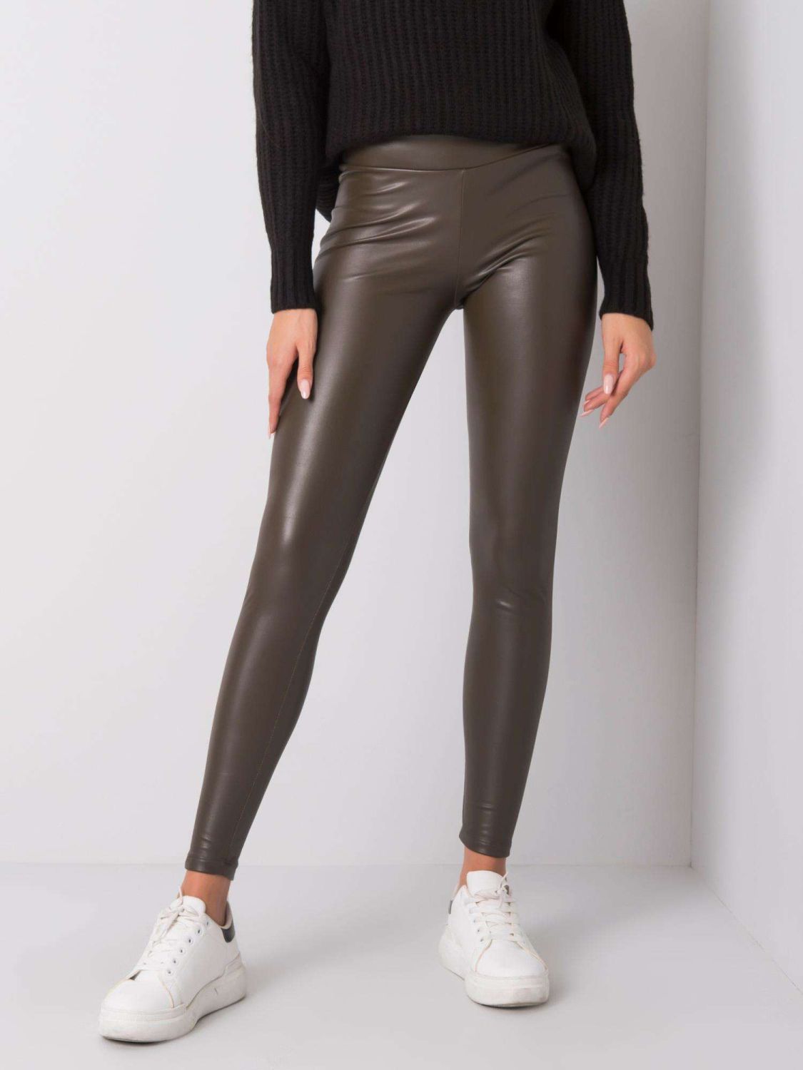 Sötét khaki eko bőr leggings RUE PARIS