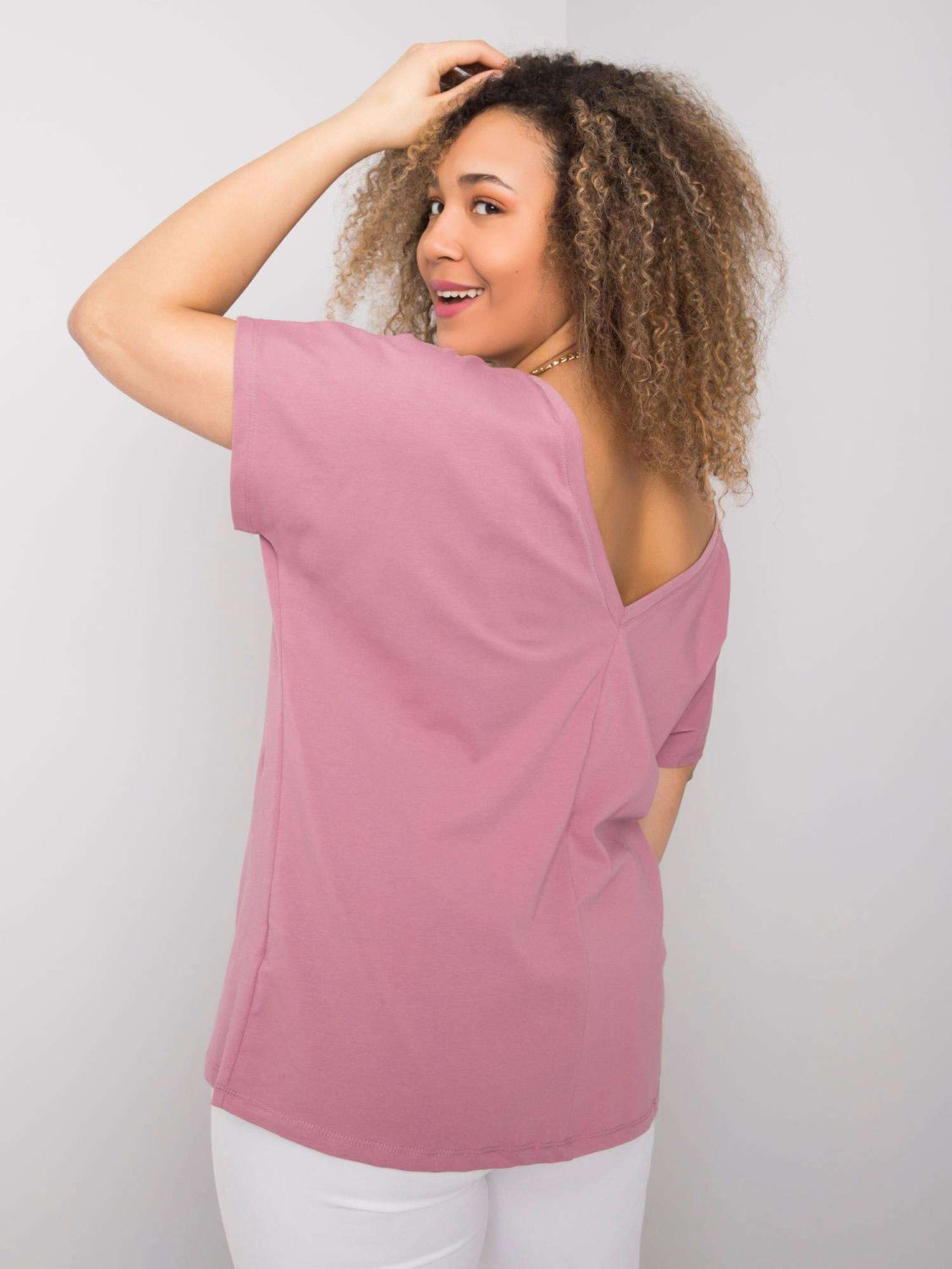 Rózsaszínű plus size pamut póló