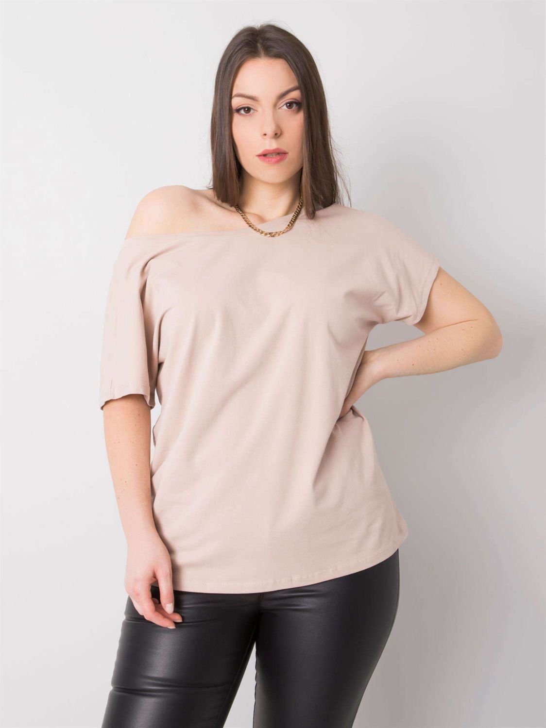 Bézs színű plus size pamut póló