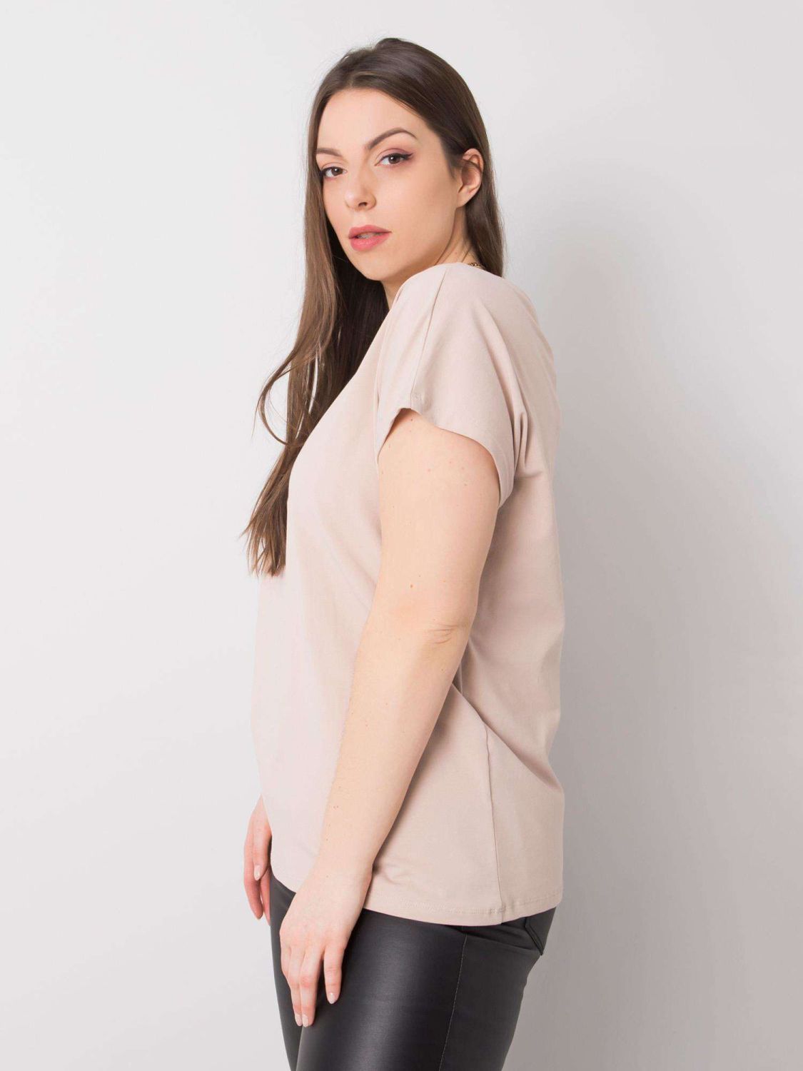 Bézs színű plus size pamut póló