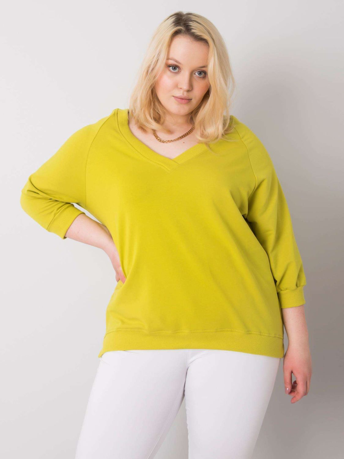 Világoszöld színű plus size pamut pulóver