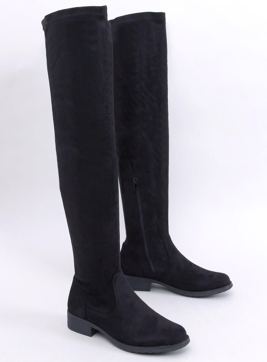 Magasszárú velúr csizma - fekete színű