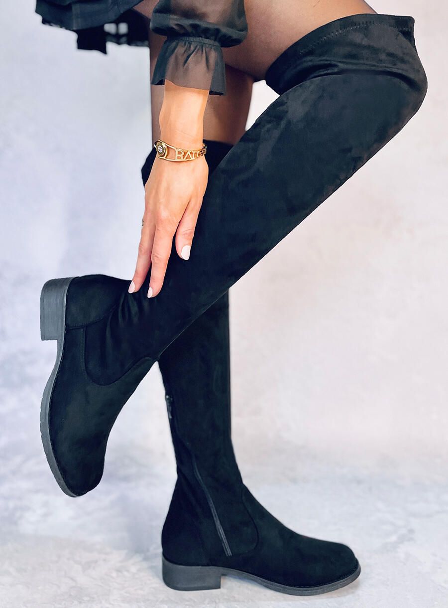 Magasszárú velúr csizma - fekete színű