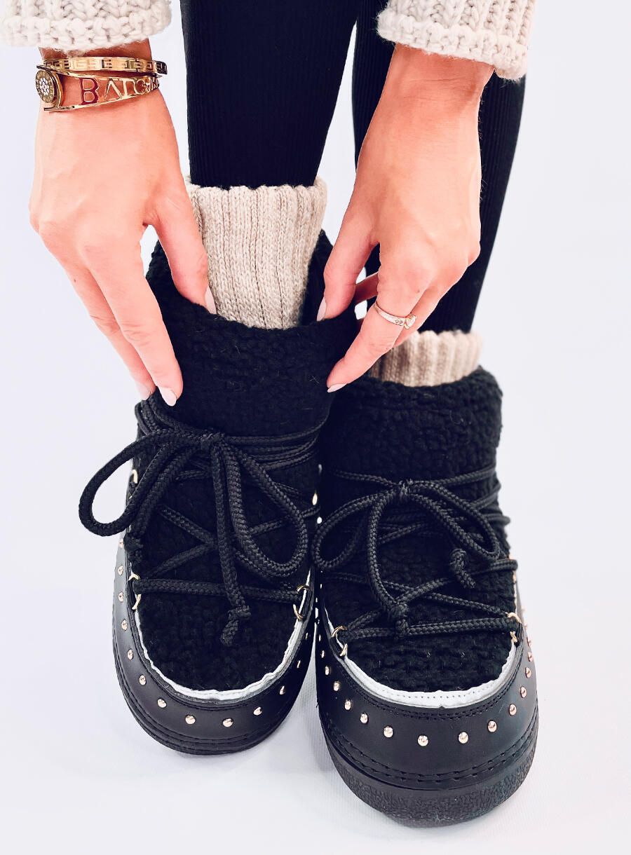 Hótaposó fűzéssel és műszőrmével - fekete színű