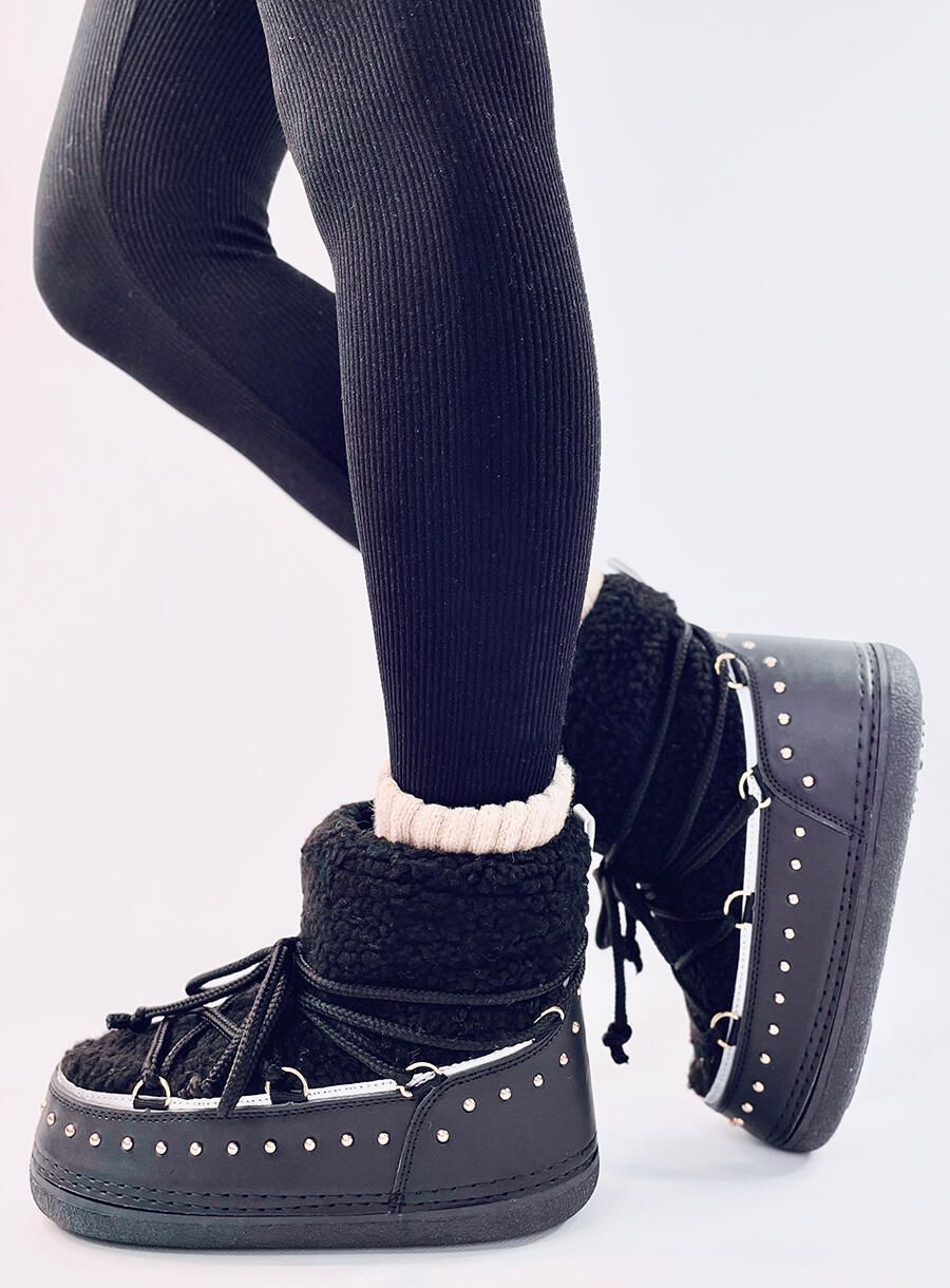 Hótaposó fűzéssel és műszőrmével - fekete színű