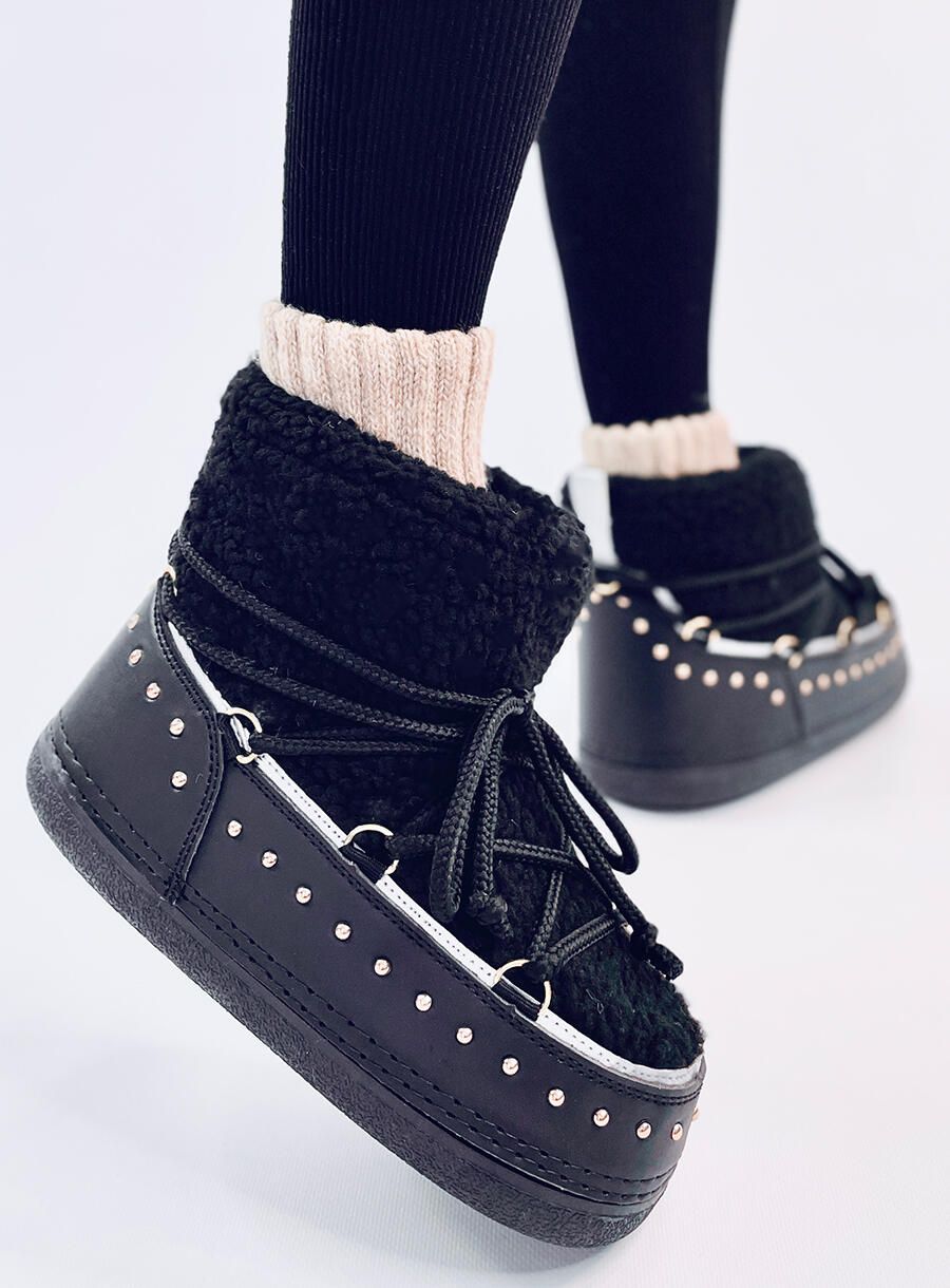 Hótaposó fűzéssel és műszőrmével - fekete színű