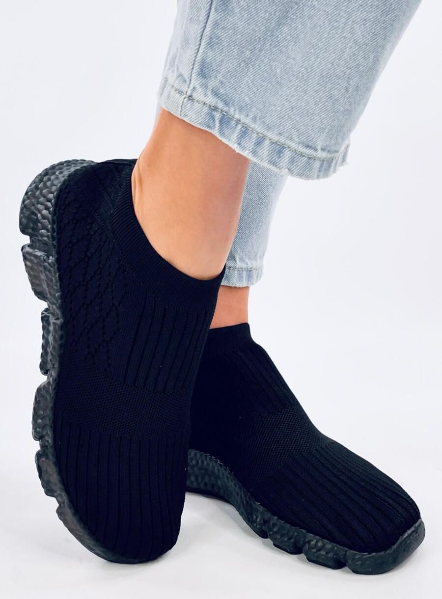 Női szövet slip-on tornacipő - fekete színű