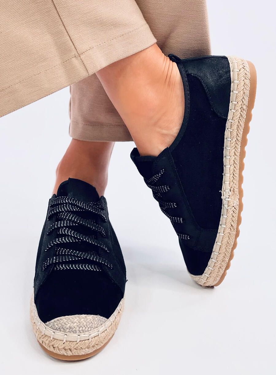 Fekete színű velúr fűzős espadrilles cipő