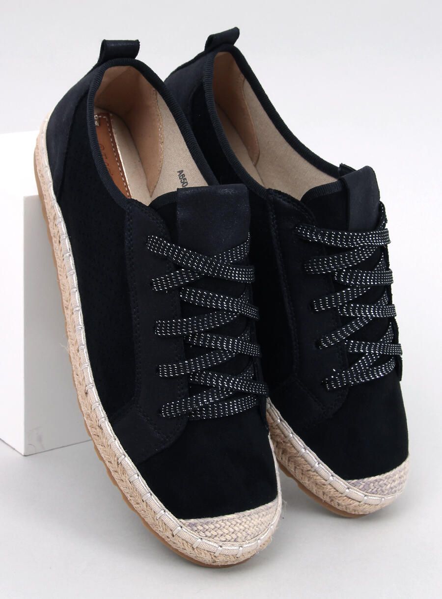 Fekete színű velúr fűzős espadrilles cipő