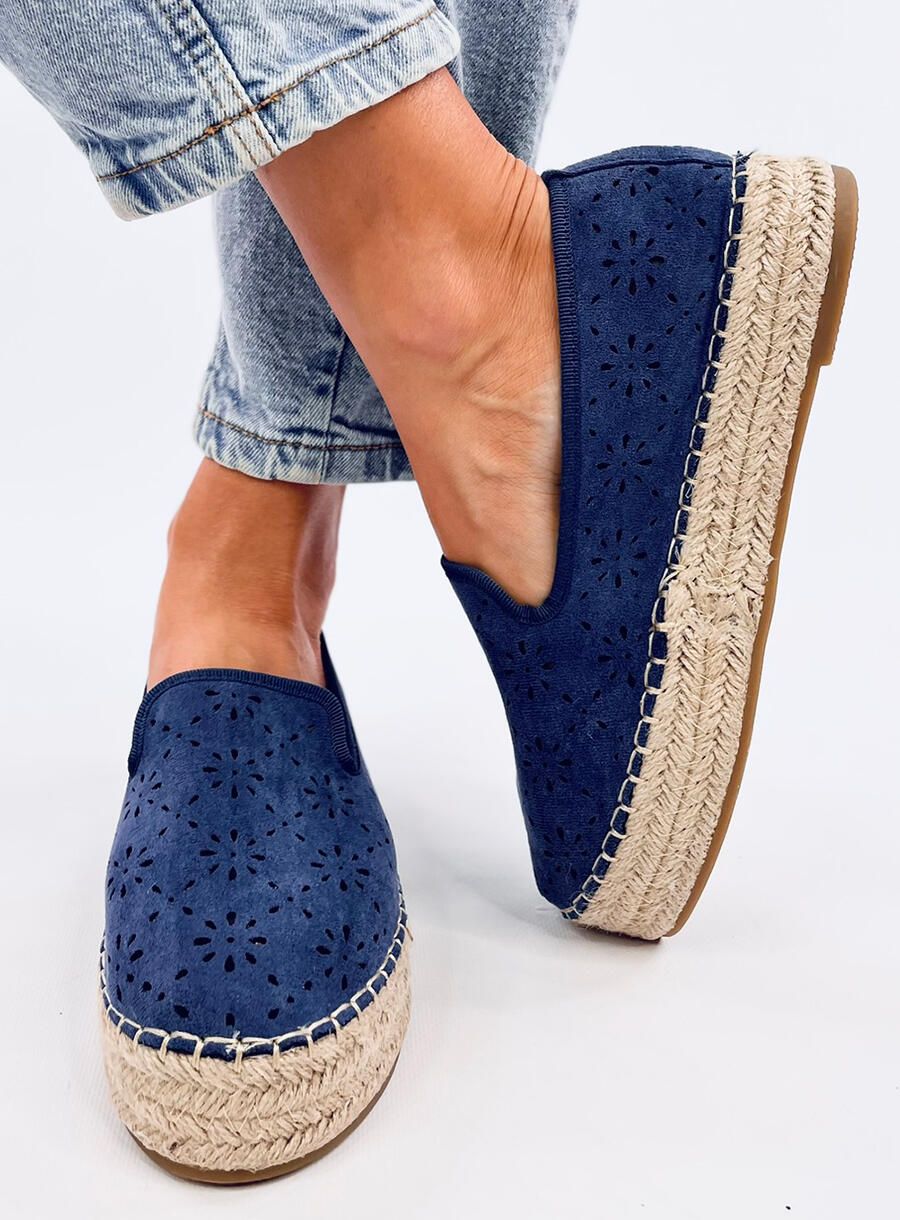 Kék színű perforált velúr espadrilles cipő