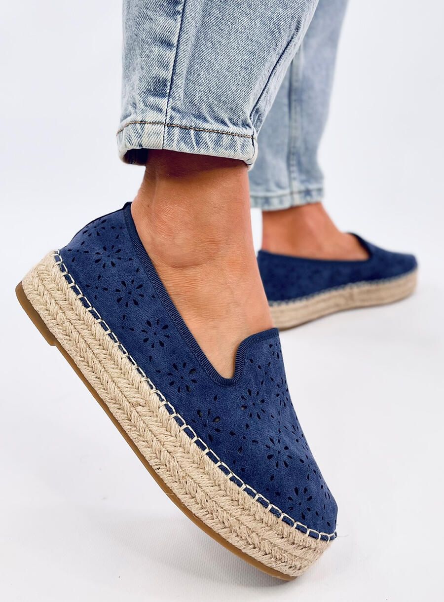 Kék színű perforált velúr espadrilles cipő