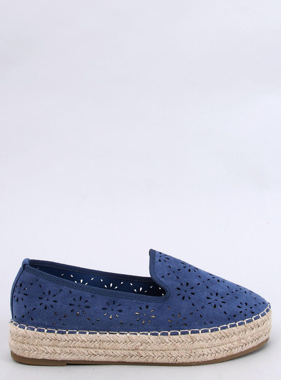 Kék színű perforált velúr espadrilles cipő