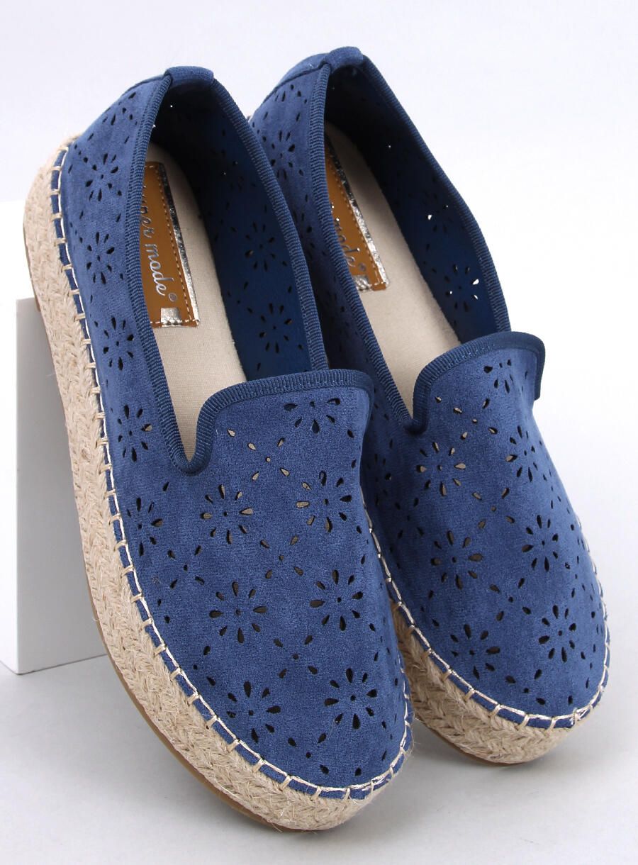 Kék színű perforált velúr espadrilles cipő