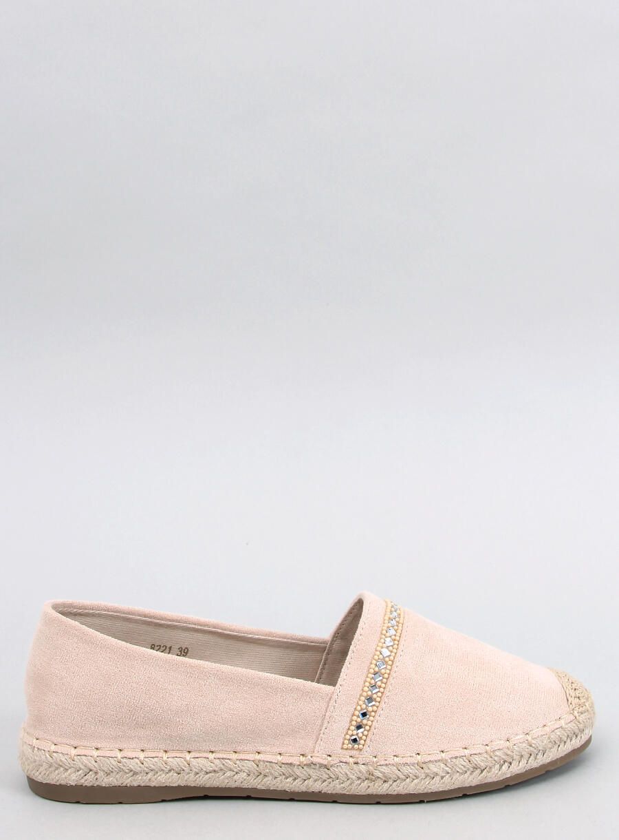 Bézs színű velúr espadrilles cipő kövecskékkel